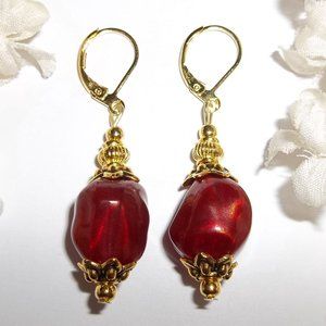 Dark Orange & Gold Beaded Earrings Set NWT 5449